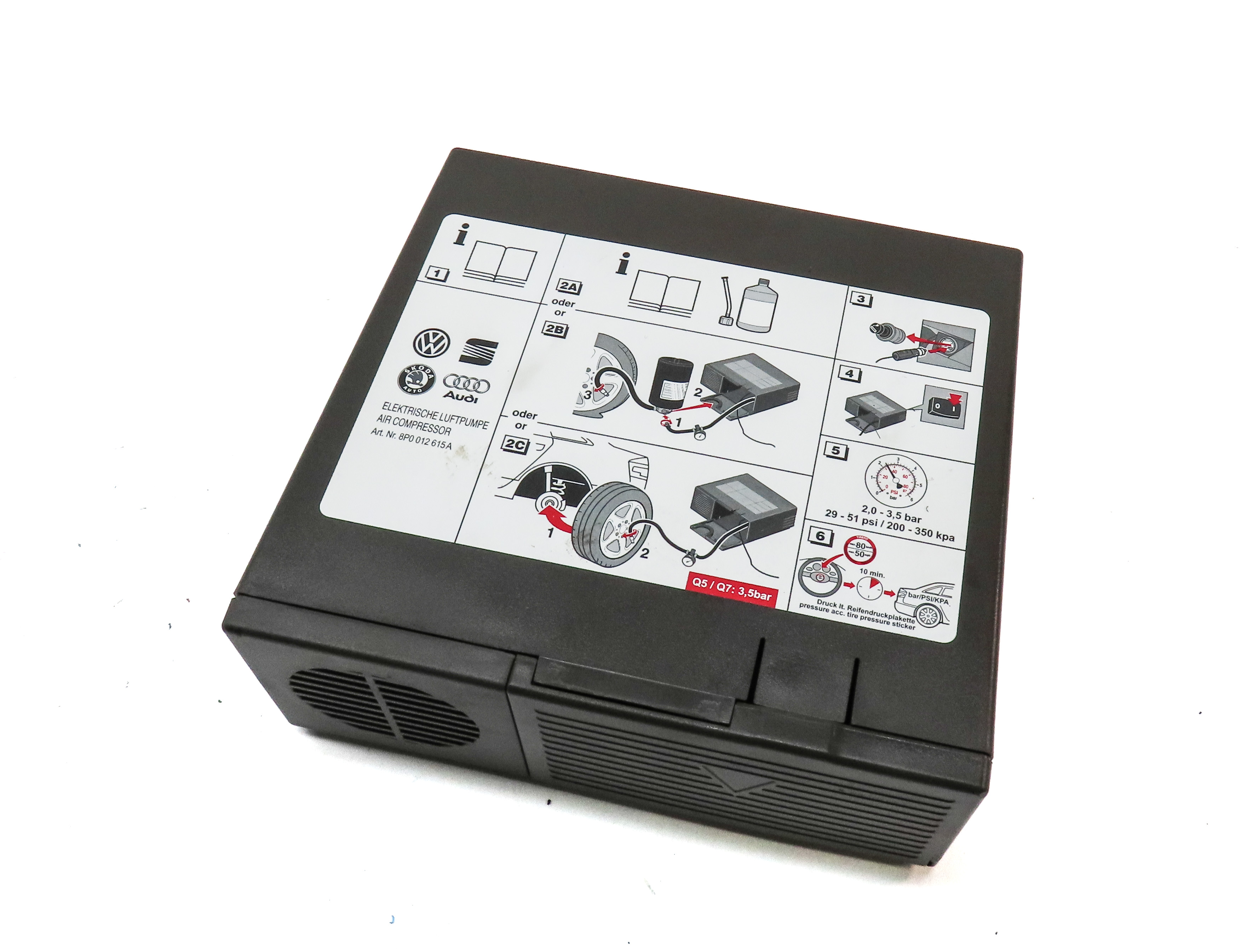 2015 AUDI Q7 PRESTIGE (4L) EMERGENCY ROADSIDE SPARE TIRE AIR PUMP COMPRESSOR KIT — exact item pictured